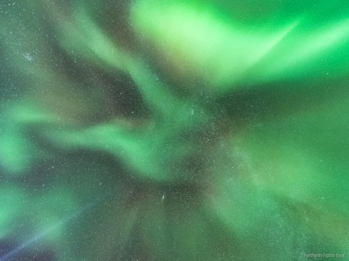 Guide montrant l'aurore boréale sur l'excursion en bus de Reykjavik