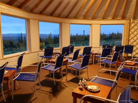 Fairbanks aurora lodge exterior with unobstructed northern sky views