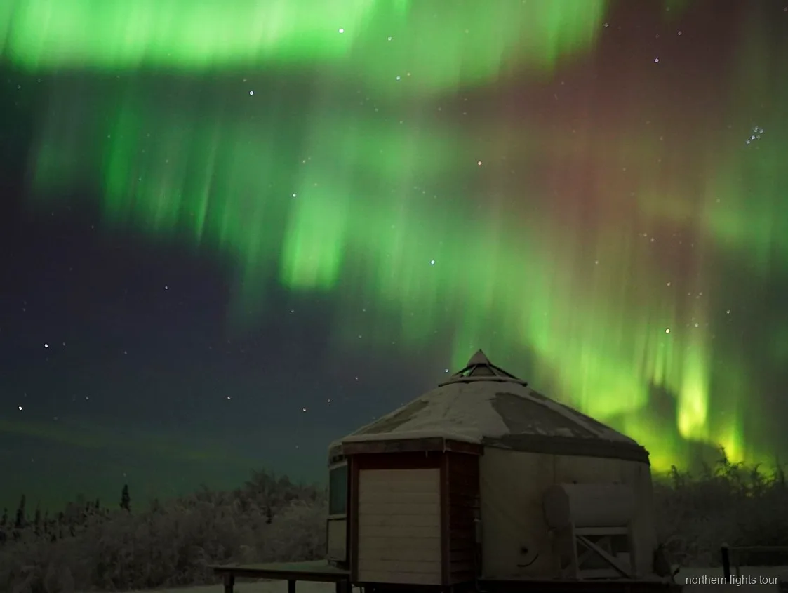 Large north-facing window inside the Fairbanks Northern Lights lodge
