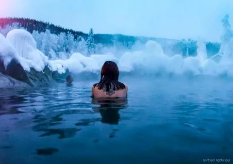 Chena Hot Springs Resort outdoor pool on the Fairbanks Northern Lights tour