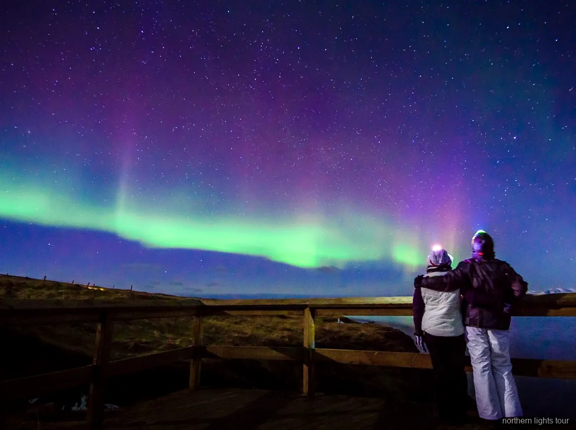 Kleingruppen-Kleinbus auf der Reykjavik Premium Nordlichter-Tour unter einem Sternenhimmel