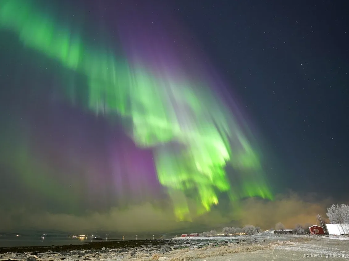 Lagerfeuer-Camp während der Tromsø Nordlichter-Jagdtour mit Thermoanzügen und heißen Getränken