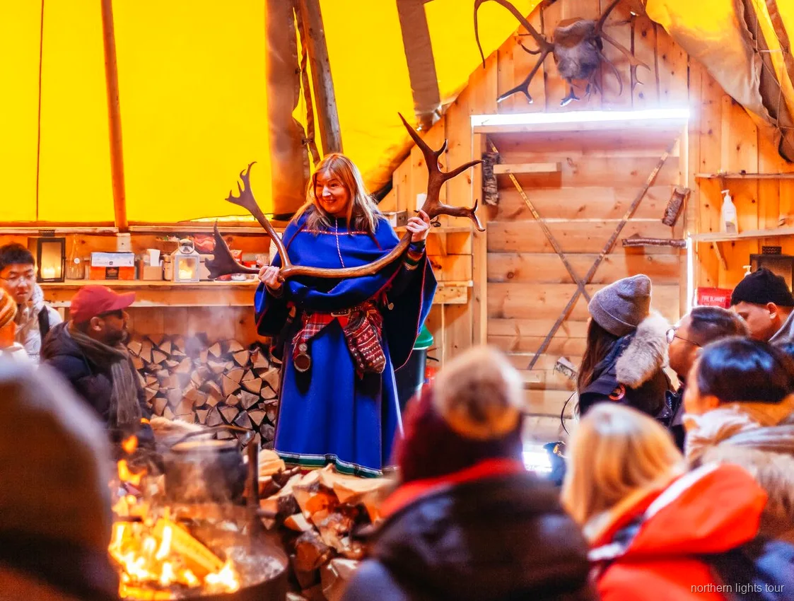 Traditional Sami lavvu tent used for the meal on the Tromsø reindeer tour